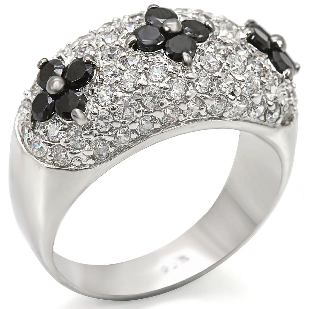 MALOS468 - Rhodium + Ruthenium 925 Sterling Silver Ring with AAA Grade CZ in Black Diamond