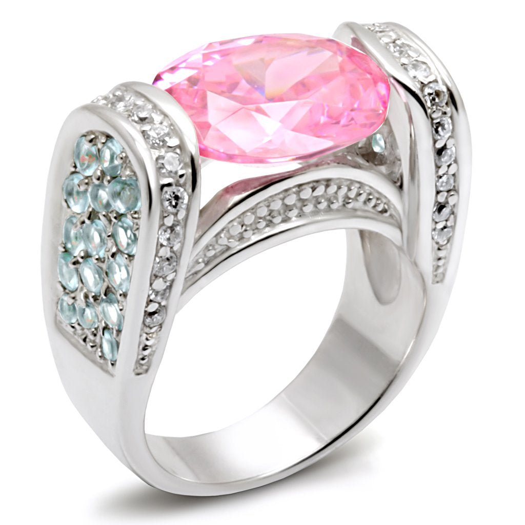 MALOS488 - Silver 925 Sterling Silver Ring with AAA Grade CZ in Rose