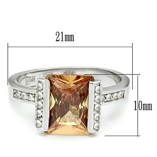 MALOS528 - Rhodium 925 Sterling Silver Ring with AAA Grade CZ in Champagne
