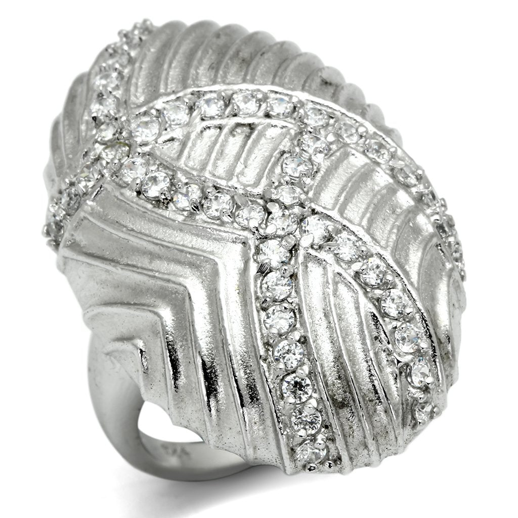 MALOS569 - Rhodium 925 Sterling Silver Ring with AAA Grade CZ in Clear
