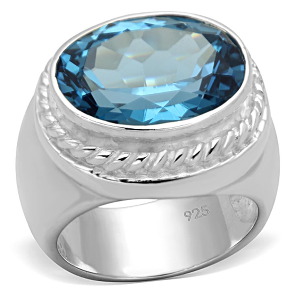 MALOS732 - Silver 925 Sterling Silver Ring with Synthetic Spinel in Sea Blue