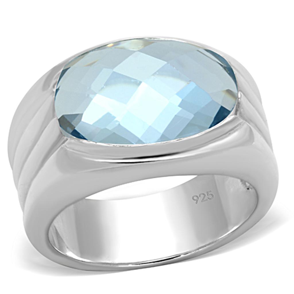 MALOS735 - Silver 925 Sterling Silver Ring with Synthetic Spinel in Sea Blue