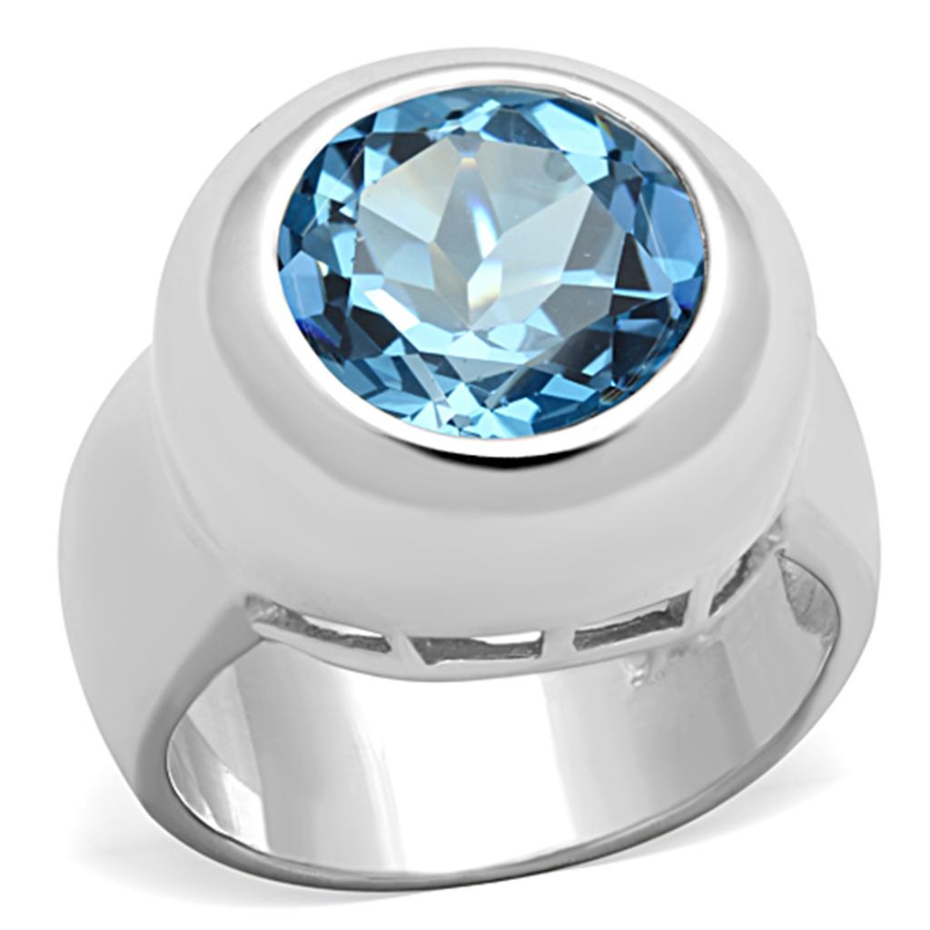 MALOS737 - Silver 925 Sterling Silver Ring with Synthetic Spinel in Sea Blue