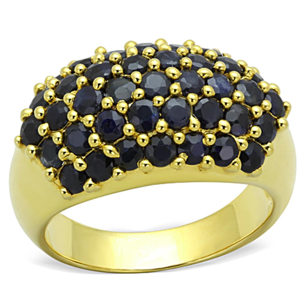 MALOS746 - Gold 925 Sterling Silver Ring with AAA Grade CZ in Jet