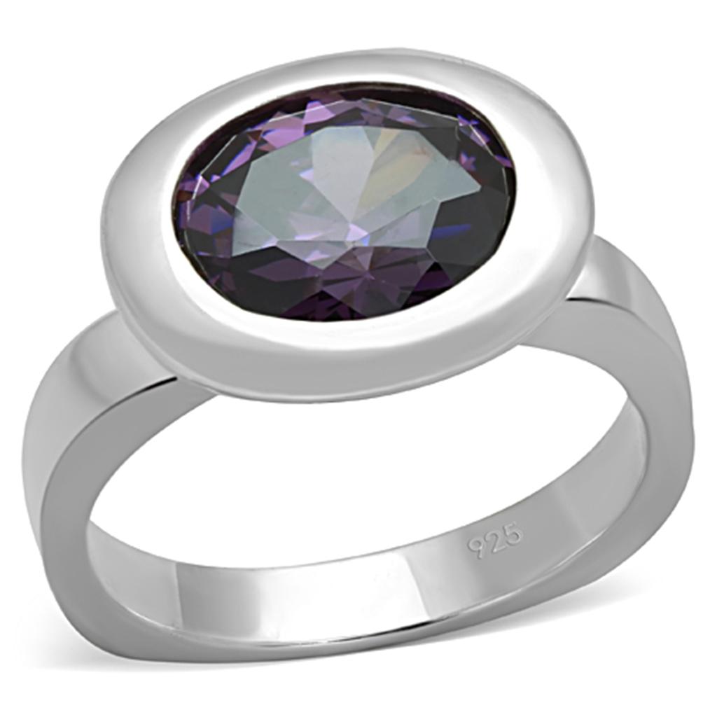 MALOS749 - Silver 925 Sterling Silver Ring with AAA Grade CZ in Amethyst