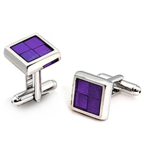 MALO1189 - Rhodium Brass Cufflink with Epoxy in Amethyst