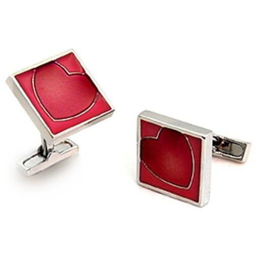 MALO1192 - Rhodium Brass Cufflink with Epoxy in Garnet