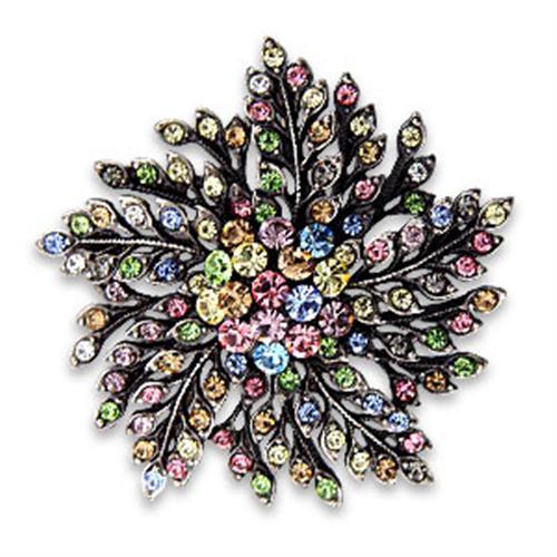 MAOT627 - Antique Silver White Metal Brooches with Top Grade Crystal in Multi Color