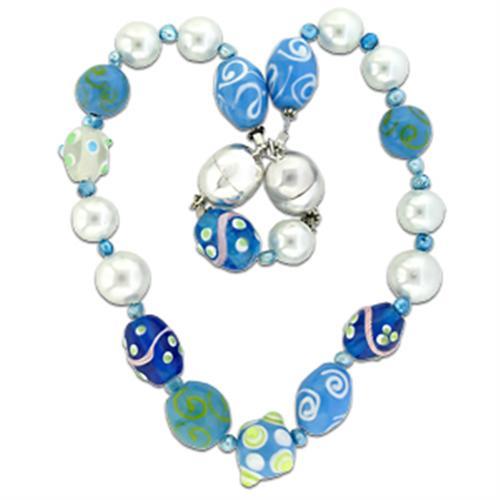MAOT682 - Silver Brass Necklace with Synthetic Glass Bead in Multi Color