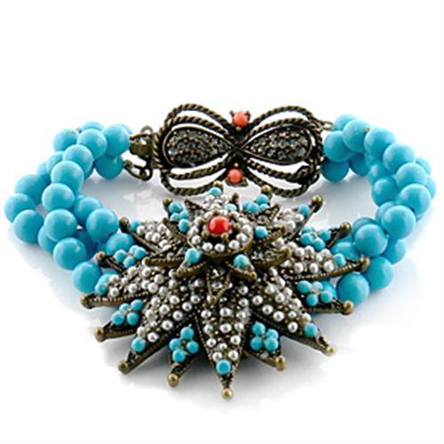 MALO1187 - Antique Copper Brass Bracelet with Synthetic Turquoise in Multi Color
