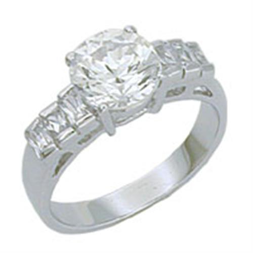 MAS14030 - Rhodium 925 Sterling Silver Ring with AAA Grade CZ in Clear