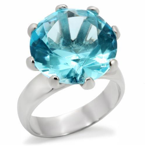 MAS412504 - Matte Silver 925 Sterling Silver Ring with Top Grade Crystal in Sea Blue