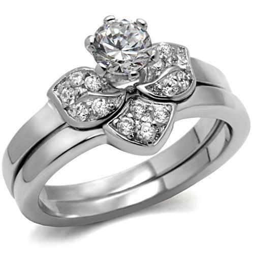 MAS44609 - Rhodium 925 Sterling Silver Ring with AAA Grade CZ in Clear