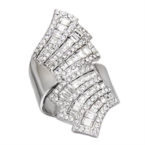 MAS54918 - Rhodium 925 Sterling Silver Ring with Top Grade Crystal in Clear