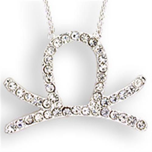 MASNK01 - Silver Brass Chain Pendant with Top Grade Crystal in Clear