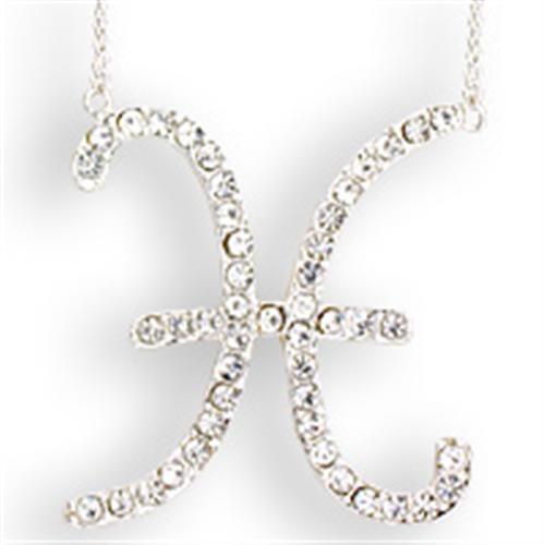 MASNK02 - Silver Brass Chain Pendant with Top Grade Crystal in Clear