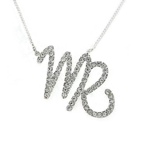MASNK03 - Silver Brass Chain Pendant with Top Grade Crystal in Clear