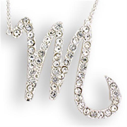 MASNK07 - Silver Brass Chain Pendant with Top Grade Crystal in Clear