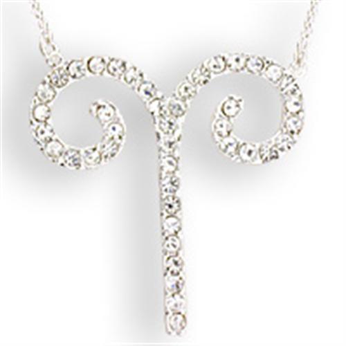 MASNK08 - Silver Brass Chain Pendant with Top Grade Crystal in Clear