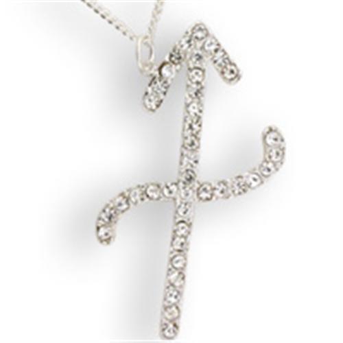 MASNK11 - Silver Brass Chain Pendant with Top Grade Crystal in Clear