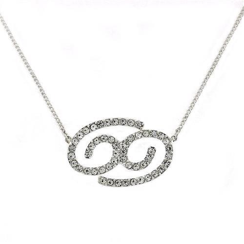 MASNK12 - Silver Brass Chain Pendant with Top Grade Crystal in Clear