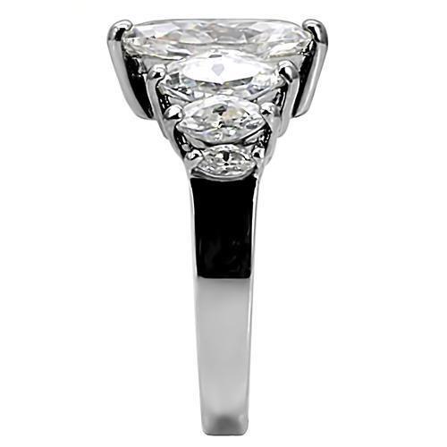 MATK006 - High polished (no plating) Stainless Steel Ring with AAA Grade CZ in Clear