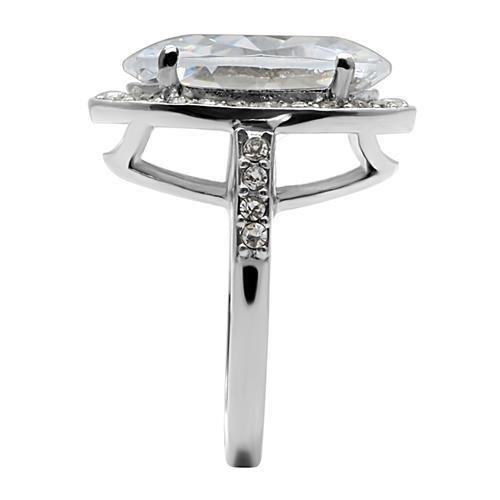 MATK010 - High polished (no plating) Stainless Steel Ring with AAA Grade CZ in Clear