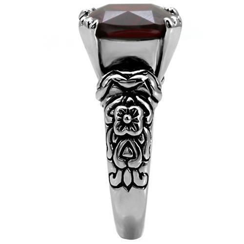 MATK018 - High polished (no plating) Stainless Steel Ring with AAA Grade CZ in Garnet