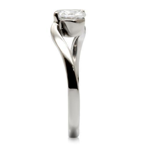 MATK023 - High polished (no plating) Stainless Steel Ring with AAA Grade CZ in Clear