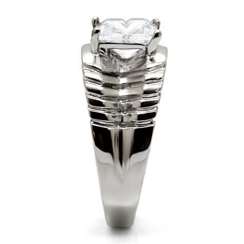 MATK028 - High polished (no plating) Stainless Steel Ring with AAA Grade CZ in Clear