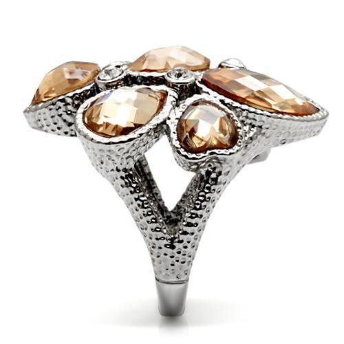 MATK044 - High polished (no plating) Stainless Steel Ring with AAA Grade CZ in Champagne