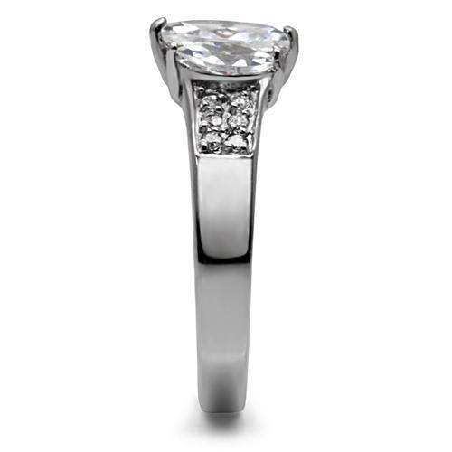 MATK061 - High polished (no plating) Stainless Steel Ring with AAA Grade CZ in Clear