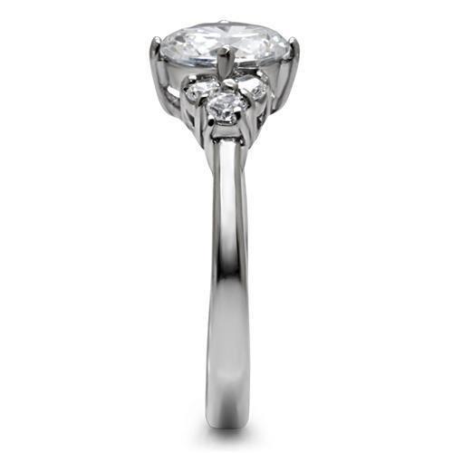 MATK062 - High polished (no plating) Stainless Steel Ring with AAA Grade CZ in Clear