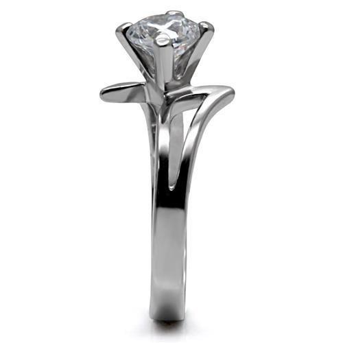 MATK063 - High polished (no plating) Stainless Steel Ring with AAA Grade CZ in Clear