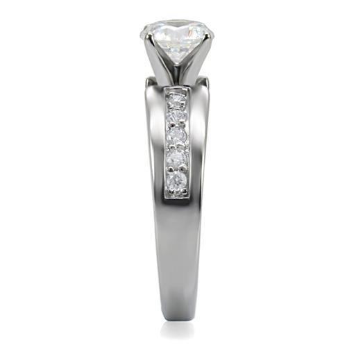 MATK068 - High polished (no plating) Stainless Steel Ring with AAA Grade CZ in Clear