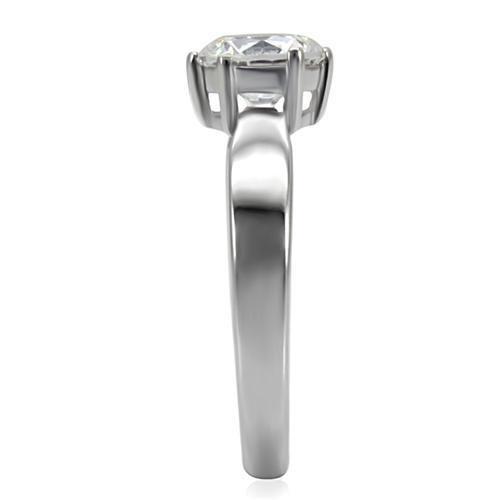 MATK071 - High polished (no plating) Stainless Steel Ring with AAA Grade CZ in Clear