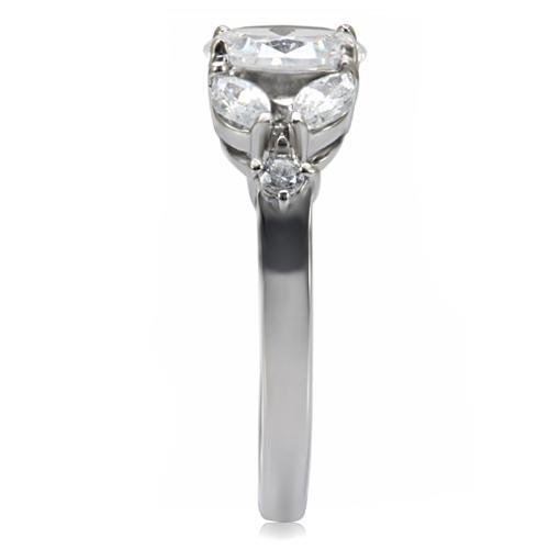 MATK073 - High polished (no plating) Stainless Steel Ring with AAA Grade CZ in Clear