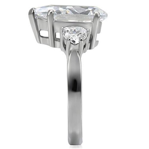 MATK076 - High polished (no plating) Stainless Steel Ring with AAA Grade CZ in Clear