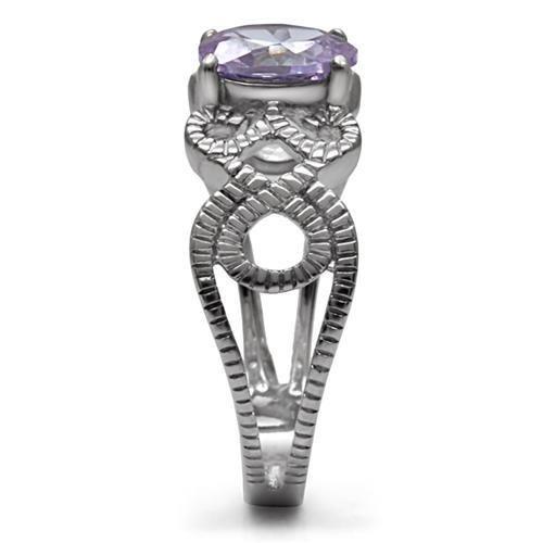 MATK079 - High polished (no plating) Stainless Steel Ring with AAA Grade CZ in Light Amethyst