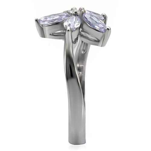 MATK084 - High polished (no plating) Stainless Steel Ring with AAA Grade CZ in Light Amethyst