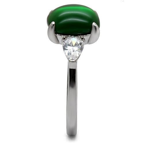 MATK087 - High polished (no plating) Stainless Steel Ring with Synthetic Synthetic Glass in Emerald