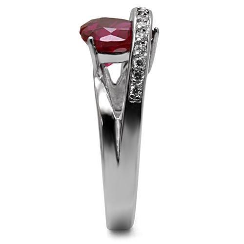 MATK089 - High polished (no plating) Stainless Steel Ring with AAA Grade CZ in Ruby