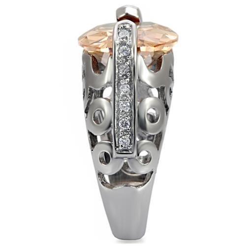 MATK092 - High polished (no plating) Stainless Steel Ring with AAA Grade CZ in Champagne