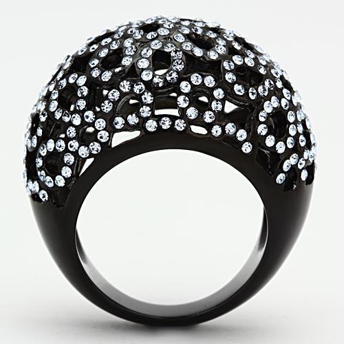 MATK1003 - IP Black(Ion Plating) Stainless Steel Ring with Top Grade Crystal in Light Sapphire
