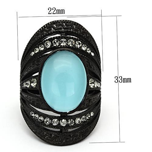 MATK1006 - IP Black(Ion Plating) Stainless Steel Ring with Synthetic Cat Eye in Sea Blue