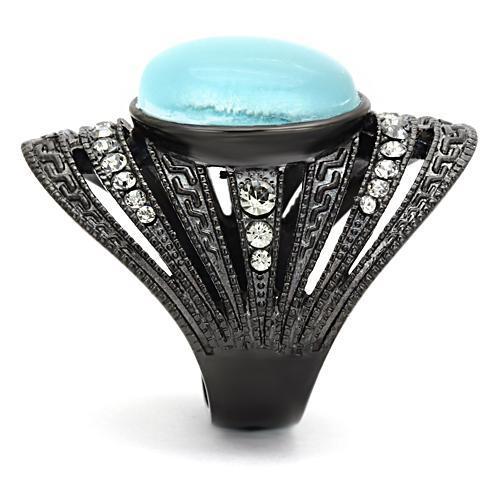 MATK1006 - IP Black(Ion Plating) Stainless Steel Ring with Synthetic Cat Eye in Sea Blue