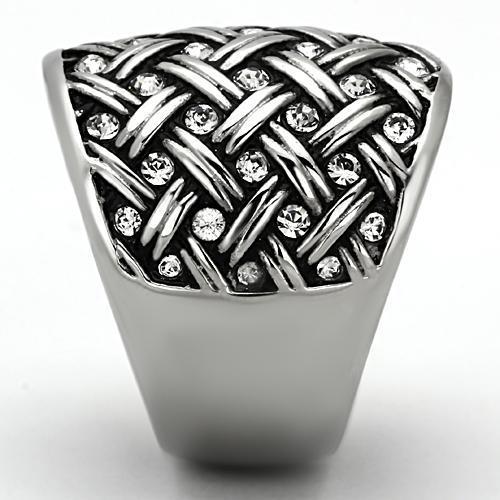 MATK1007 - High polished (no plating) Stainless Steel Ring with Top Grade Crystal in Clear