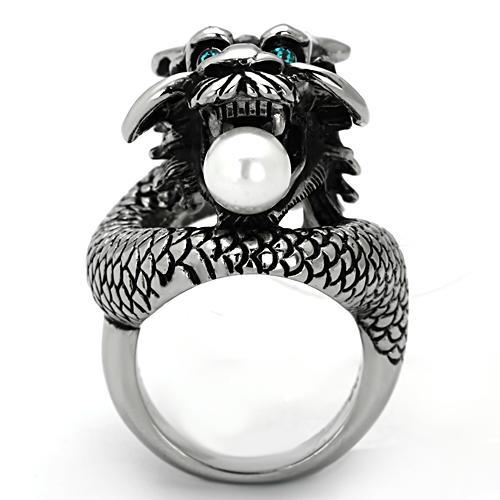 MATK1014 - High polished (no plating) Stainless Steel Ring with Synthetic Pearl in White