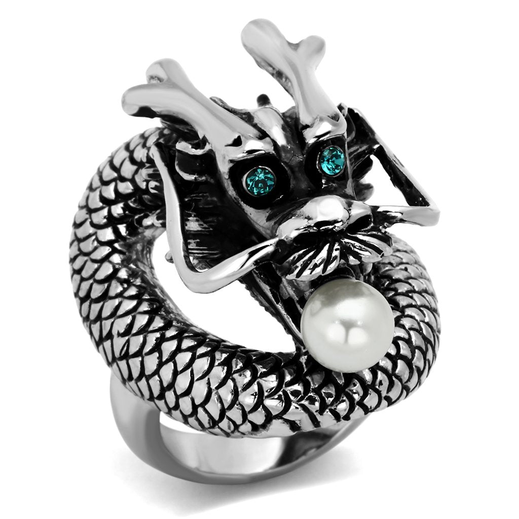 MATK1014 - High polished (no plating) Stainless Steel Ring with Synthetic Pearl in White