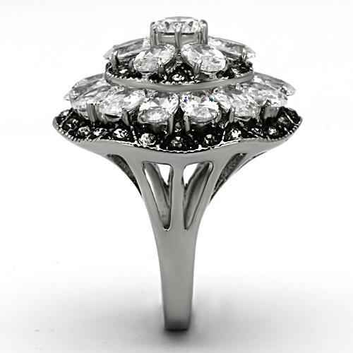 MATK1016 - High polished (no plating) Stainless Steel Ring with AAA Grade CZ in Clear